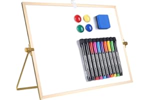 GLOWEEN Dry Erase White Board - 12''x16'' Magnetic Large Desktop Whiteboard with Stand, Portable Double-Sided White Board with 10 Markers, 4 Magnets, 1 Eraser, for Drawing/Memo/to Do List/Desk/School (Gold)