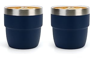Zenbo 4 oz Espresso/Coffee Cups, Ceramic-Lined Double Wall Vacuum Insulated 18/8 Stainless Steel, Stackable & Dishwasher Safe