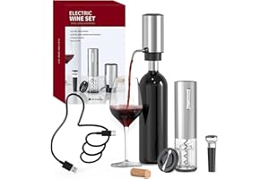 CIRCLE JOY Electric Wine Opener Set, All in One Wine Accessories with Rechargeable Corkscrew, Wine Aerator, Foil Cutter and V