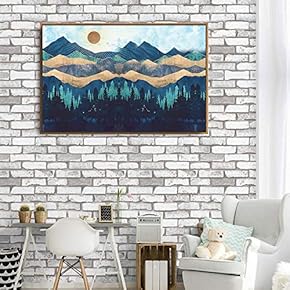 Framed Canvas Home Artwork Decoration Abstract Mountain Nature Scenery Canvas Wall Art for Living Room, Bedroom - 16x24 inches