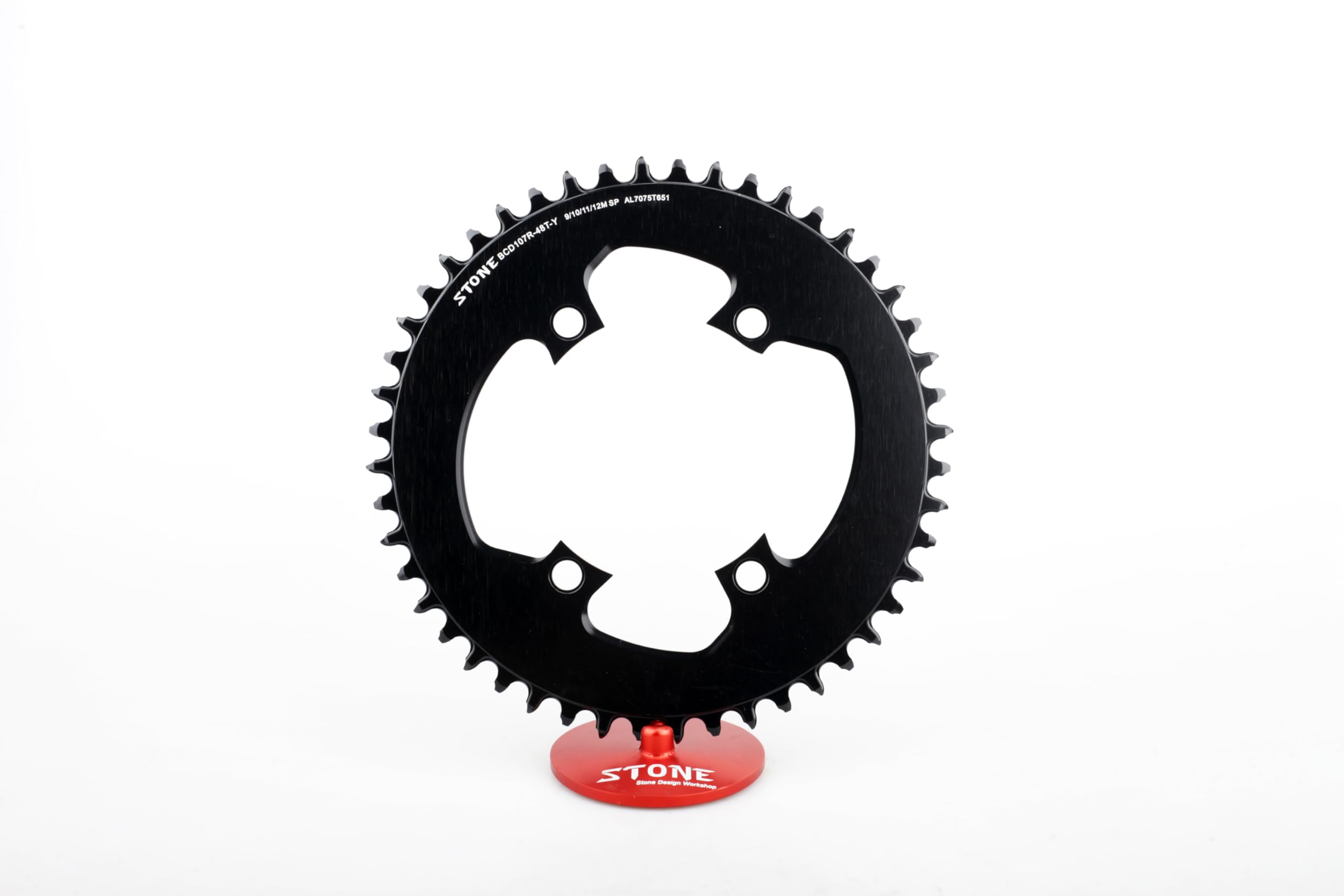 STONE Round Chainring Single Plate 107 BCD Compatible with SRAM Rival AXS Gravel Road Road CNC Aluminum 7075-T651 4 Arms 38T | 40T | 42T | 44T | 46T | 48T (48T)