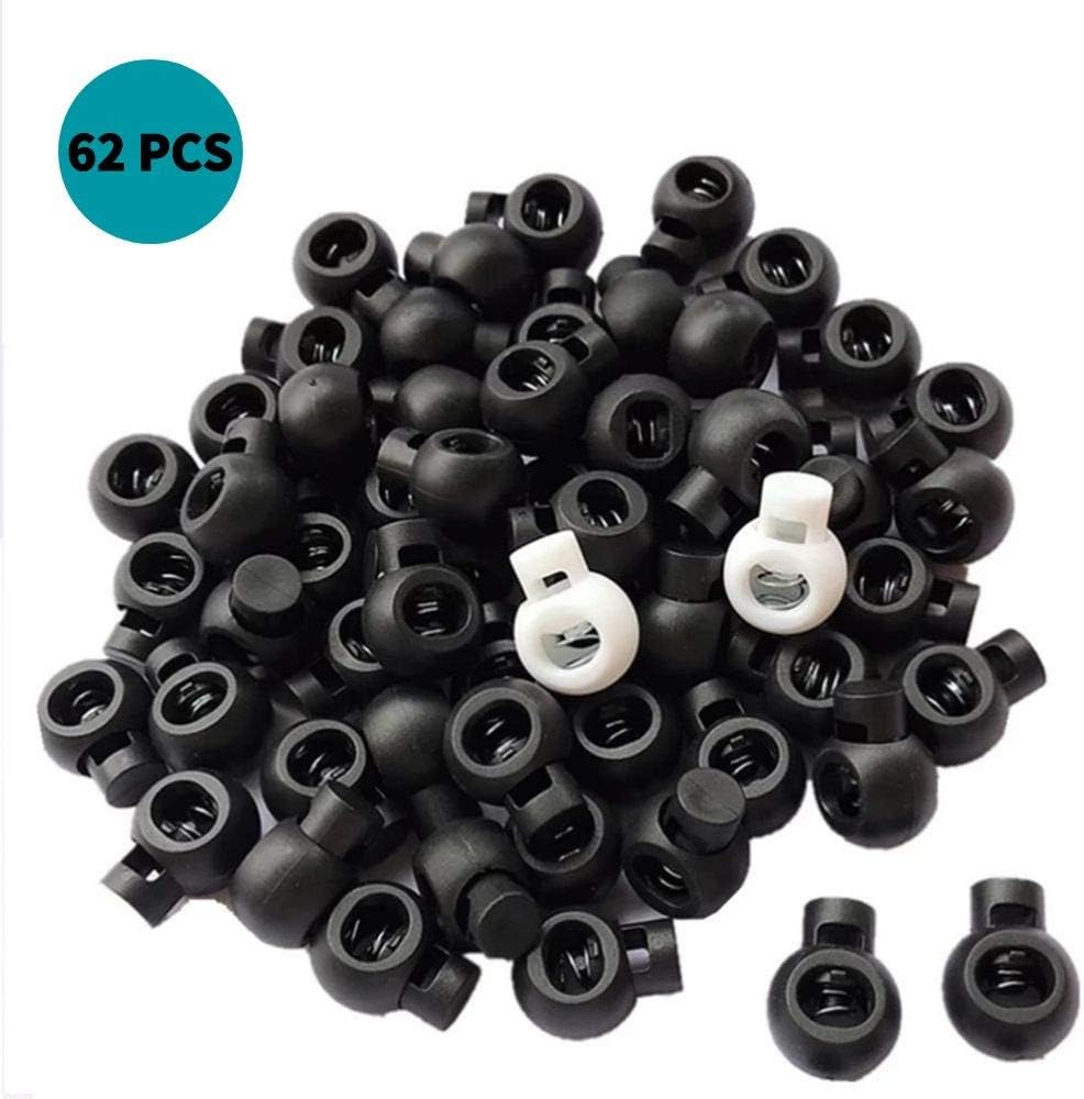 62 PCS Premium Plastic Cord Locks, Round Single Hole Spring