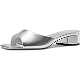 TNYNFBEB Womens Chunky Block Low Heel Open Toe Sandals Mules Shoes Slingback Prom Party Dress Basic Classic Summer 1.4 Inches Heels