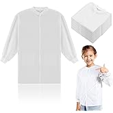 10 Pcs Kids Disposable Lab Coats White Science Coats Bulk for Child with Elastic Knit Cuffs and Front Snap Fastener
