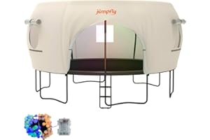 jumpfly 14FT Trampoline Tent for Kids(Tent Only),Fit for 6 Curved Poles Round Trampoline,Trampolien Shade Cover with LED Light,Outdoor Trampolien Accessories Canopy,Anti-Tear,Camping,Black/Lightbrown