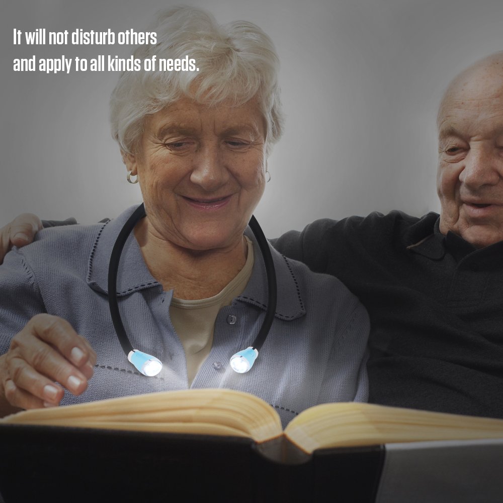 LUXJET Rechargeable LED Book Light, Flexible Neck Lamp for Reading in Bed or Car at Night with Adjustable Brightness, 4 LED Bulbs, Ideal for Kids,Crafts,Knitting, Repair,Travel or BBQ