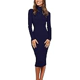 MEROKEETY Women's Long Sleeve Sweater Dress 2025 High Neck Slim Fit Ribbed Knit Midi Winter Dresses