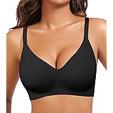 HEPOE Push Up Bras for Women, Wireless V Neck Full Coverage Bra, Seamless Supportive Sport Tshirt Everyday Bralette