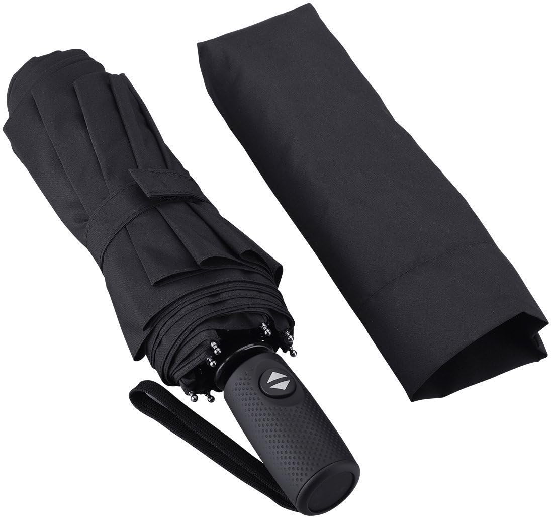 Umbrella, Kaflix Black Windproof Reinforced Frame Auto Open Close Rain Travel Umbrella Automatic Teflon Coated Canopy Fast Drying Non Slip Handle and Ideal for Outdoor Easy Carry for Men and Ladies