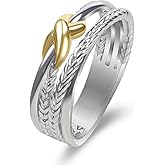 YURSHJAM 18K Gold-plated Designer X Crossover Band Ring Luxury Brand Jewelry Two-Tone Twisted Cable Rings for Women Gift