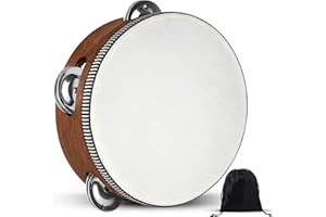 WIRMEVI Tambourine, Tambourines for Kids, 6 Inches Wooden Hand Held Percussion Tambourine with Storage Bag, Tambourines Musical Instrument for Church, Wedding, Party, Dance, Photo Shoot