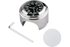 BUZHI Thermometer Universal Motorcycle Handlebar Meter Bicycle Clock Waterproof Replacement for Motorcycles Bicycles 22mm-25.4mm7/8 ''- 1'' Handlebars Silver Shell Black Dial Clock
