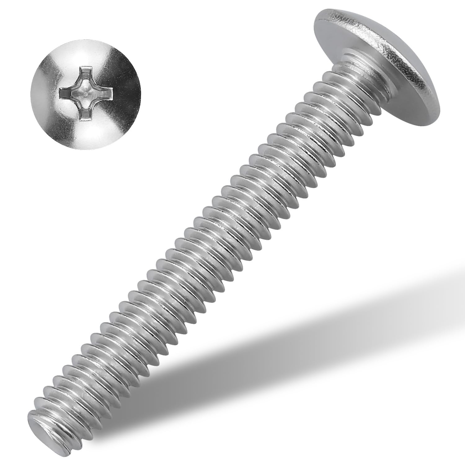 Photo 1 of #6-32 x 1-3/4" Truss Head Machine Screws, 304 Stainless Steel 18-8, Phillips Drive, Low Profile Wide Head Screw, Full Thread, 50-Pack