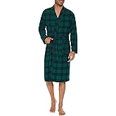Zerbala Men's Flannel Robe Knee Length Plaid Bathrobe