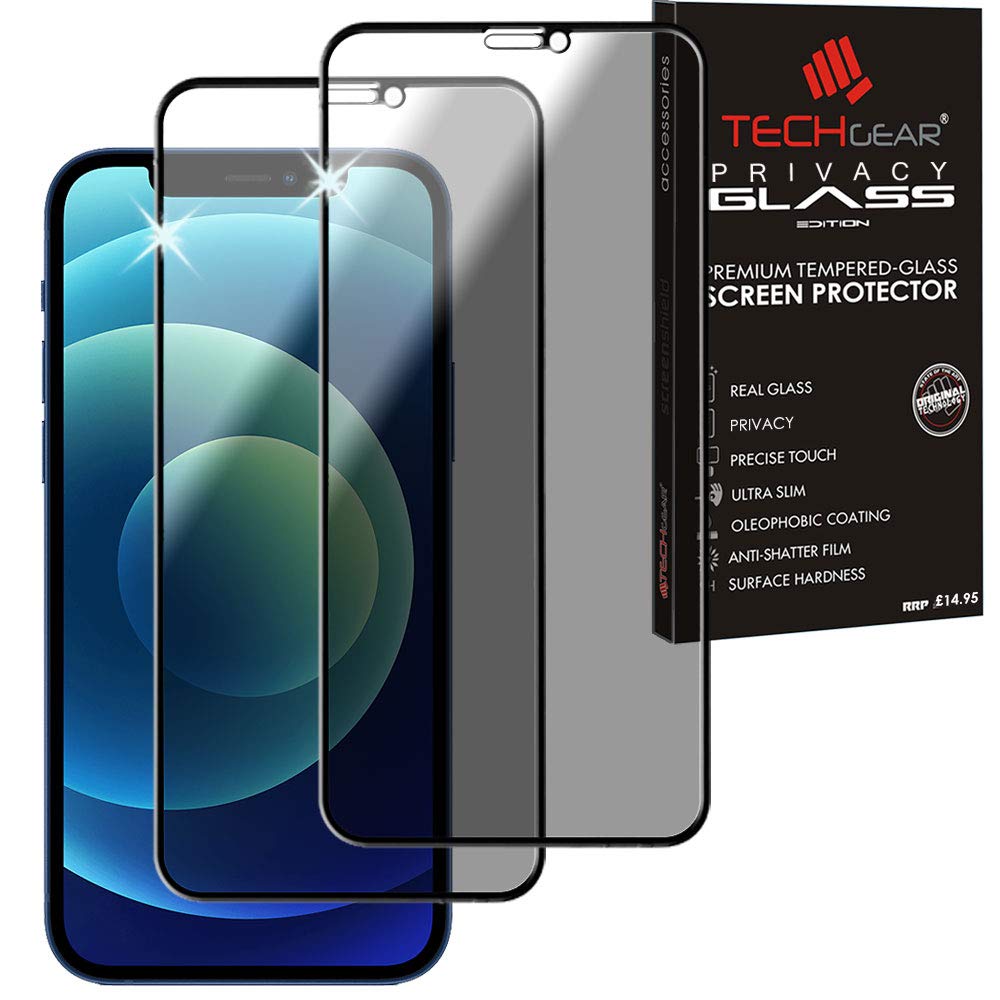 TECHGEAR [2 Pack Anti Spy Screen Protector for iPhone 12, iPhone 12 Pro - PRIVACY Filter 3D GLASS Edition Tempered Glass Full Screen Protector Guard Cover Compatible with iPhone 12/12 Pro 6.1"