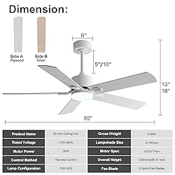 KENSID 48 Inch Ceiling Fans with Lights and