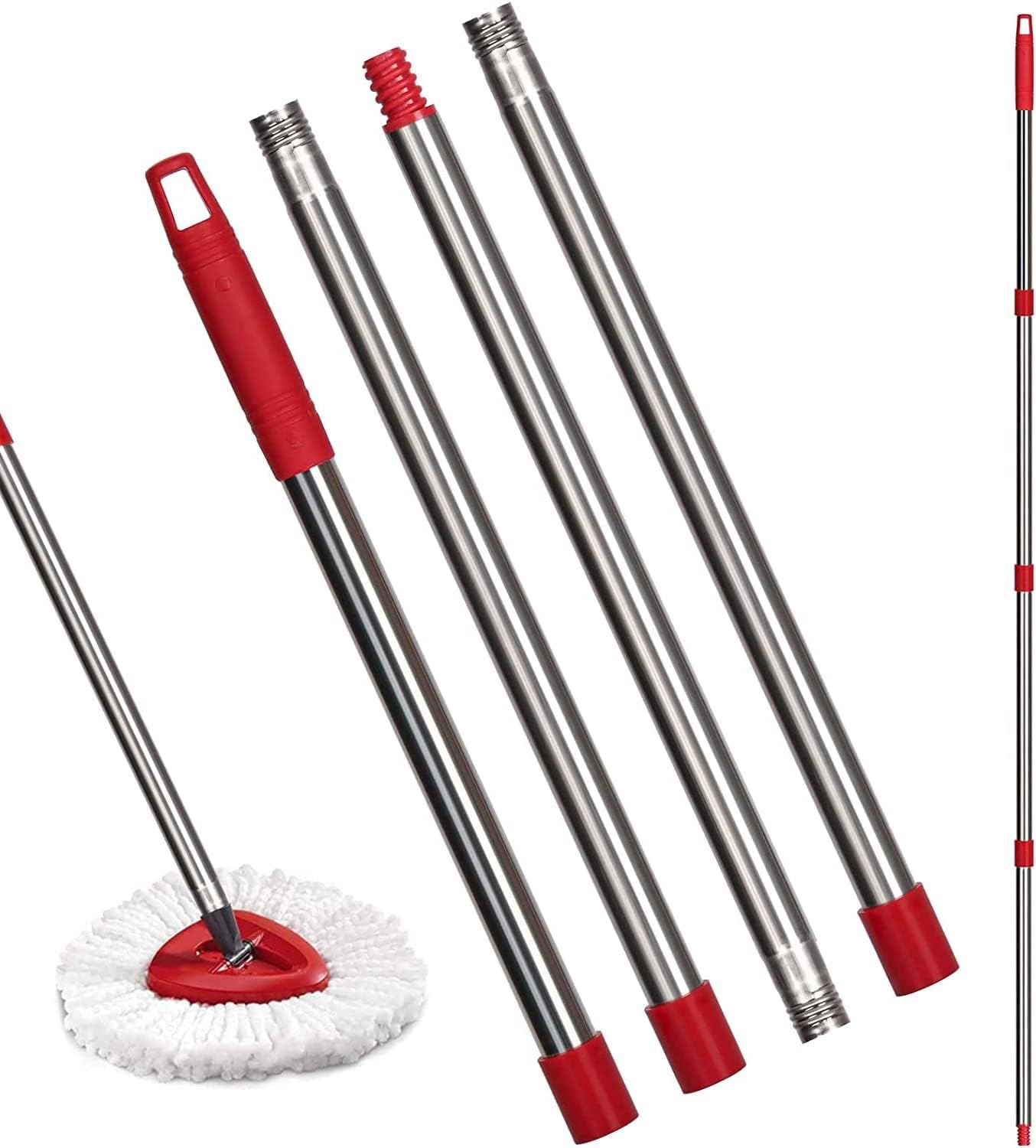 Photo 1 of Qulable Spin Mop Replacement Handle - 4-Section 30" to 58" Mop Handle Replacement Stick Compatible with O-Ceda Spin Mop, EasyWring Mop Handle for Floor Cleaning(Mop Head&Base not Include) (Red)