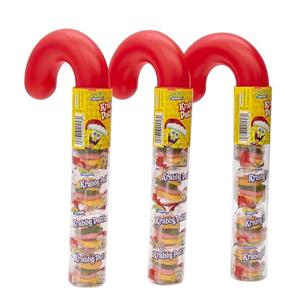 KRABBY PATTIES GUMMY CANDY, HOLIDAY CANDY CANE TUBE (3 PACK)