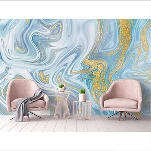 Lyqyzw Murales De Papel Tapiz De Mármol Con Textura Azul Y Textura