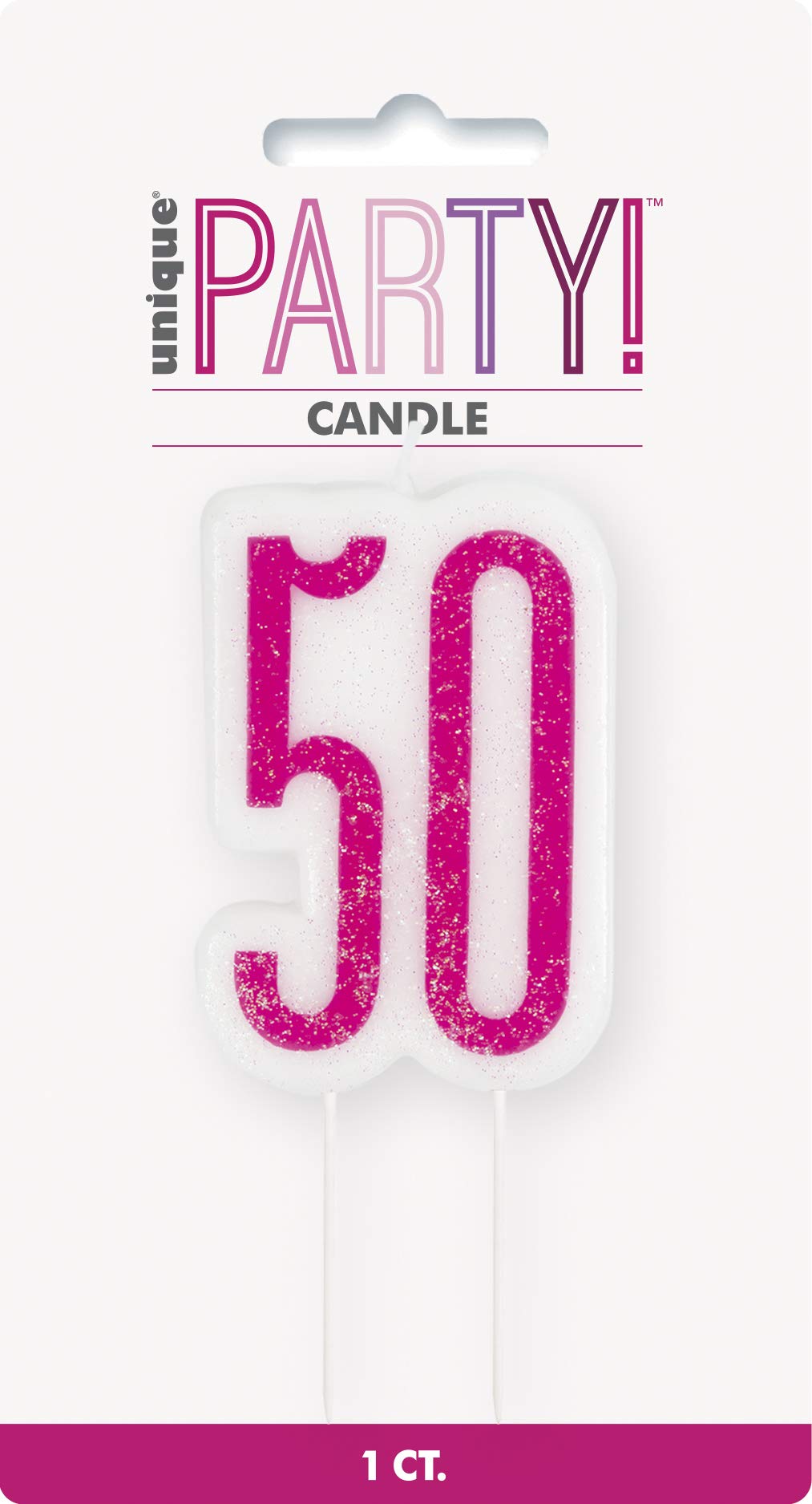 Unique Party 83895 Pink Number 50" Birthday Candle | Glittered 1 Pc, age 50