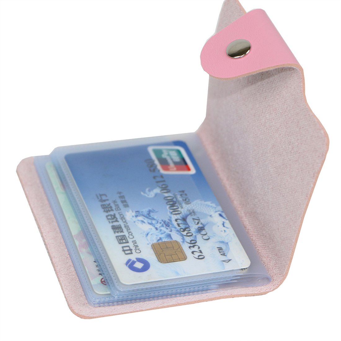 Unisex Small Leather Credit Card Holder Protector Wallet Bagwith - 12 Card Slots (pink)