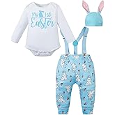 IWALUE Infant Baby Boy My First Easter Outfit Bunny Romper Pants Set with Suspender Hat