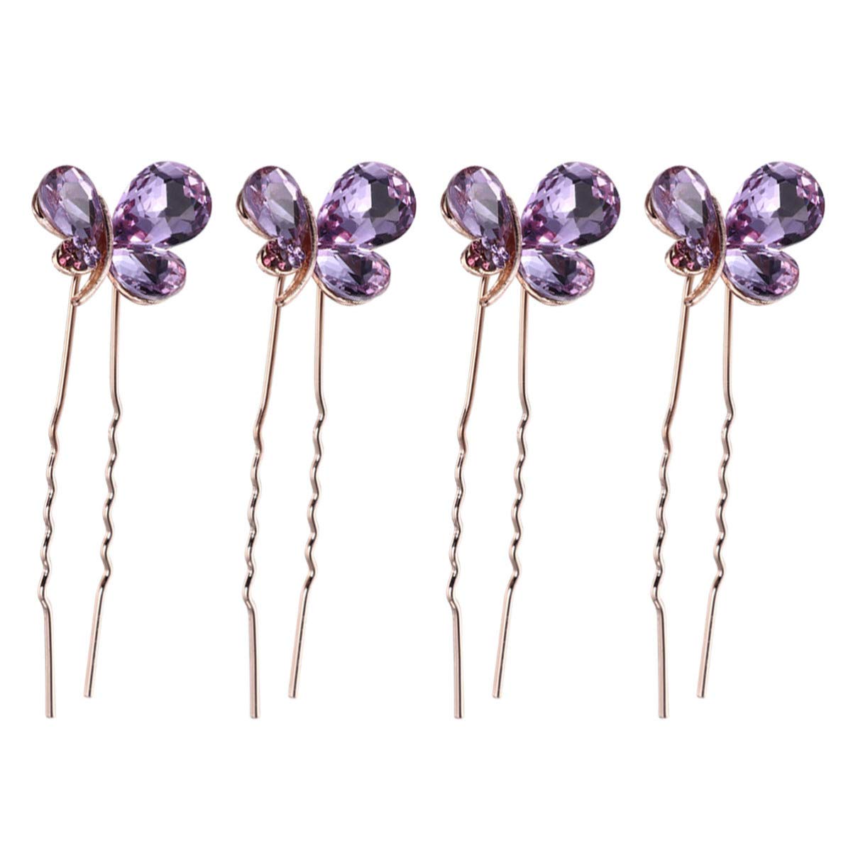 Beaupretty 4pcs Crystal Hair Pins Rhinestone U Shape Hair Clips Butterfly Shape Hair Stick Hair Fork Wedding Bridal Hair Accessories for Women Purple