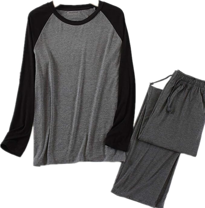 Men's Cotton Pajamas Drawstring Patchwork Sleepwear Cartoon Pajama Sets