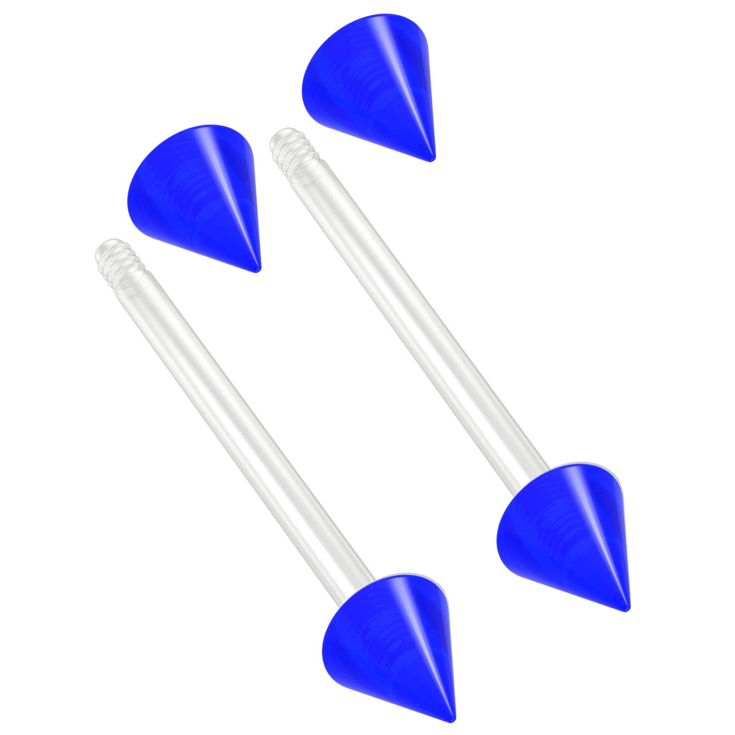 Evonix 2pc 16mm 1.6mm Flexible Tongue Bar Rings Bioflex 16mm 5/8 Bioplast Barbell Ring Blue Acrylic Spike