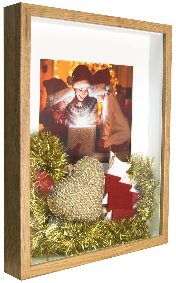 BD ART Shadow Box 3D 11x14 Inch, Display Box Photo Frames, Rustic Oak, Picture Frame with Wall and Tabletop for 8x10 inch Photo, for Crafts, Photos, Souvenir, Baby Items, dried Flowers, Medals
