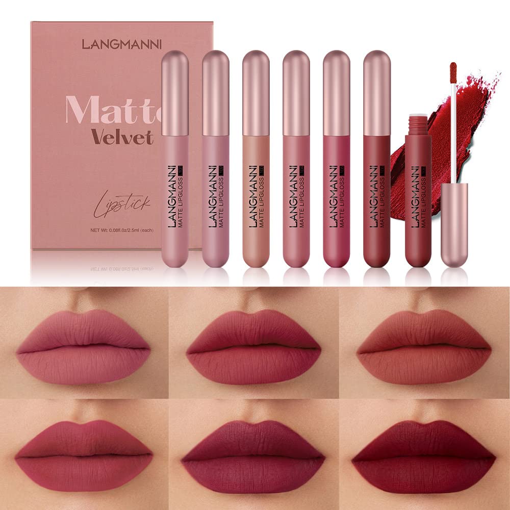 6 Colors Matte Lip Gloss Set Moisturizing Non-Stick Cup Velvet Lip Gloss Lipstick Set