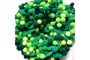 Yalulu 5 Yards Mini Rainbow Pom Pom Tassel Pompom Trim Ball Fringe Ribbon DIY Sewing Accessory Lace Fabric Craft Sewing Supplies (Green)
