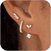 Gold Earrings for Women 3 Pairs 14k Gold Plated Hoop Stacks Hypoallergenic Lightweight Stud Earring for Multiple Piercing Dangle Drop Cartilage Earring for Women Trendy Wedding Earring For Brides Gold Jewelry