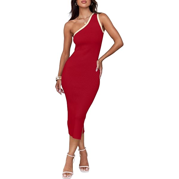 Amazon.com: Women's One Shoulder Red Bandage Dress with Irregular Ruflle  Hem Cutout Bodycon Midi Dress(B-red,L) : Clothing, Shoes & Jewelry