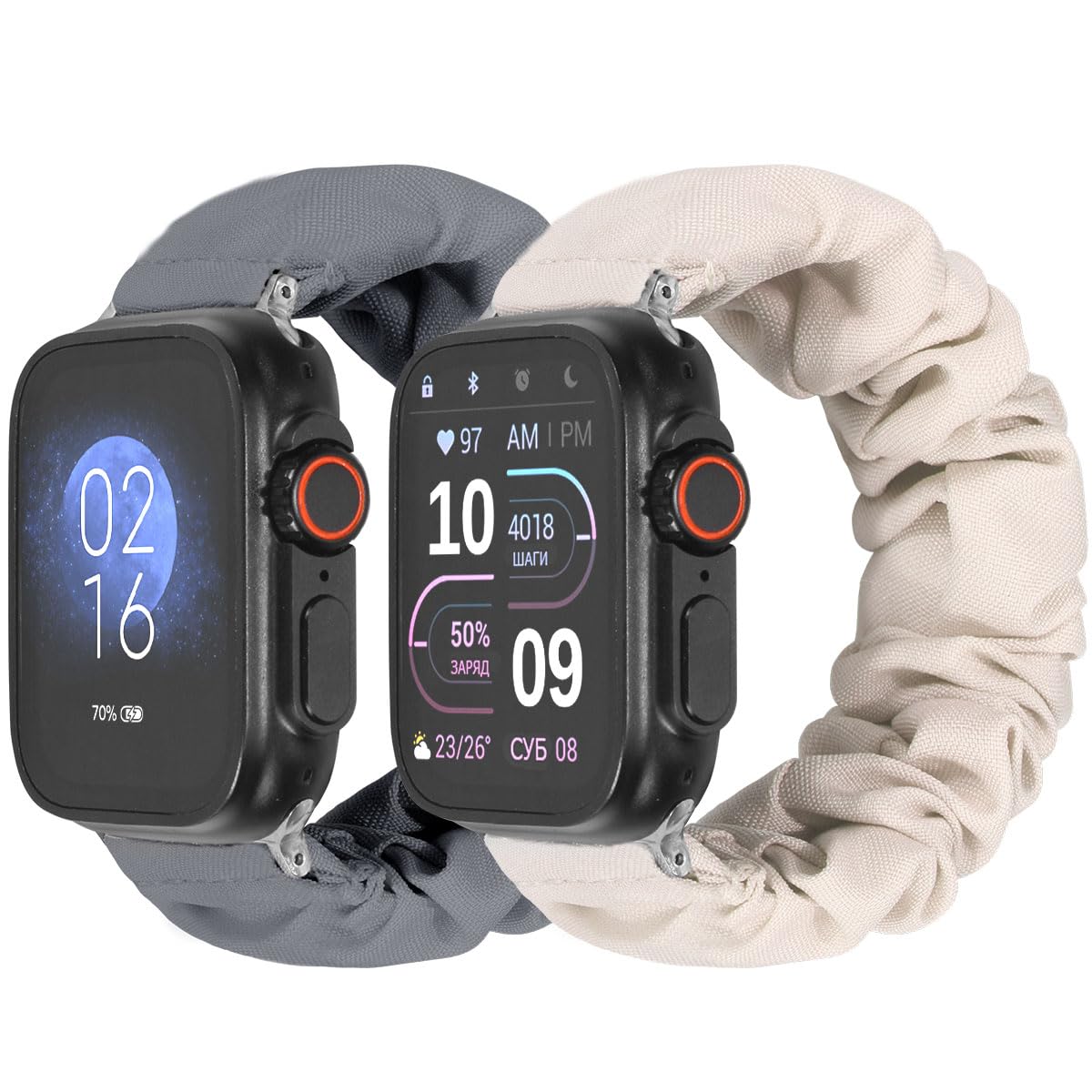 Meideli 2 pack Compatible with Apple Watch Scrunchie Strap 40/44mm 41/45mm 42/46mm for Girls Soft Printed Elastic Solo Loop Straps Compatible with iwatch Series 10/9/8/7/6/5/4/SE