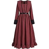 FCCAM Victorian Dress for Women Long Sleeve 1800s Edwardian Dress Ruffle Maxi Medieval Renaissance Costume