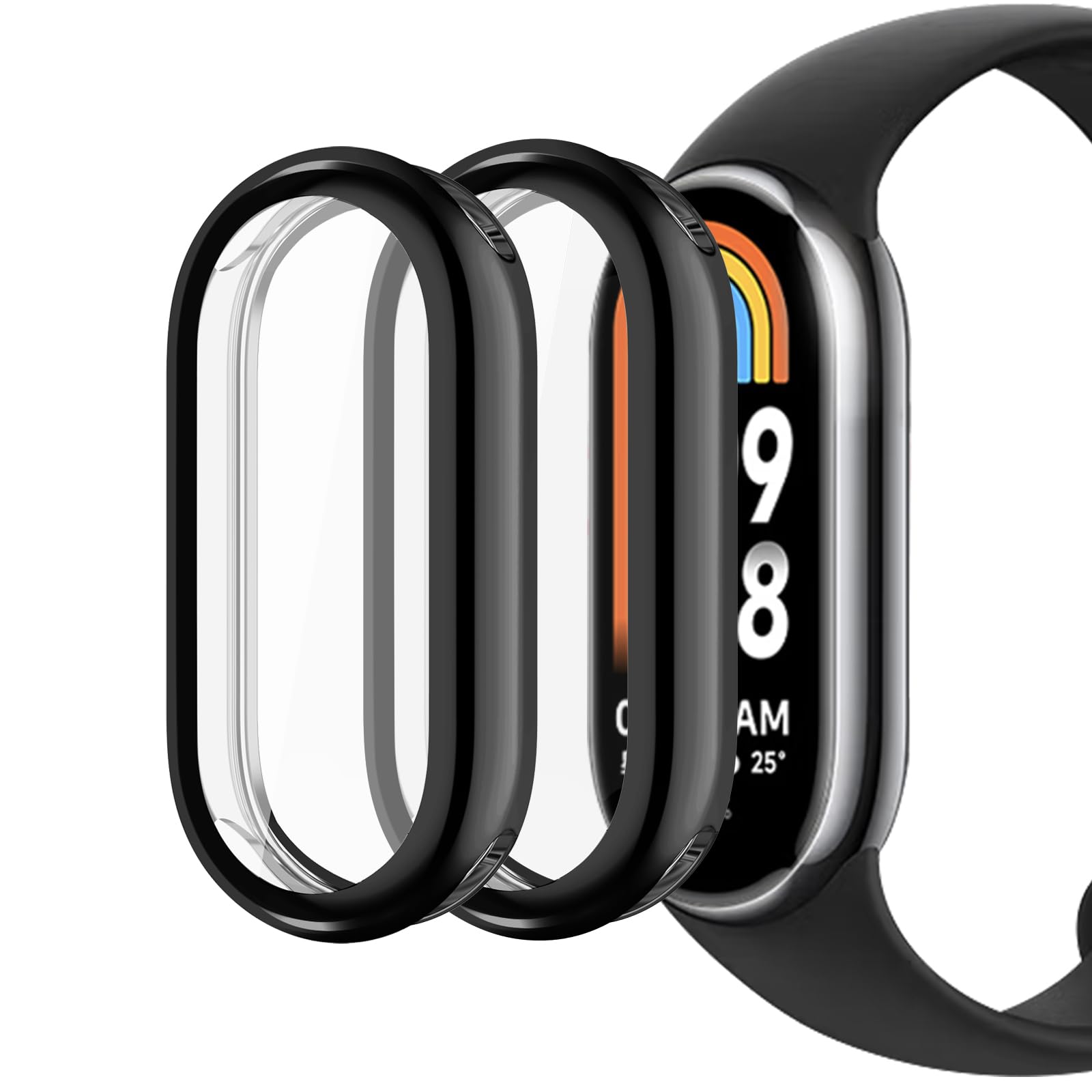 sciuU Protective Case compatible with Xiaomi Mi Smart Band 8 Fitness, [2 Pack] All-around Flexible TPU Case with Screen Protector, Soft Frame Shock Resistant Cover for Mi Band 8 - Black * 2