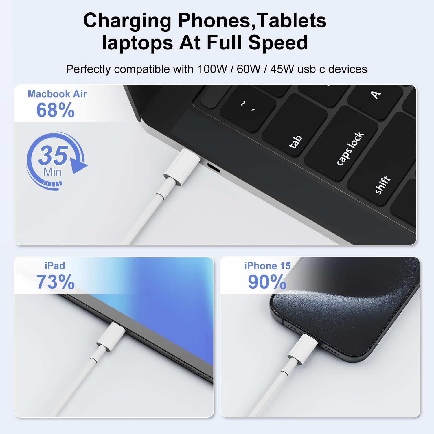 240W USB C Charging Cable for MacBook Pro/Air & for iPhone 17/16 Pro Max, MFi Certified 48V/5A Super Fast Charger Cord 6ft+10ft, PD 3.0 Compatible with iPad Pro 12.9/11, Samsung S25/S24(2-Pack)
