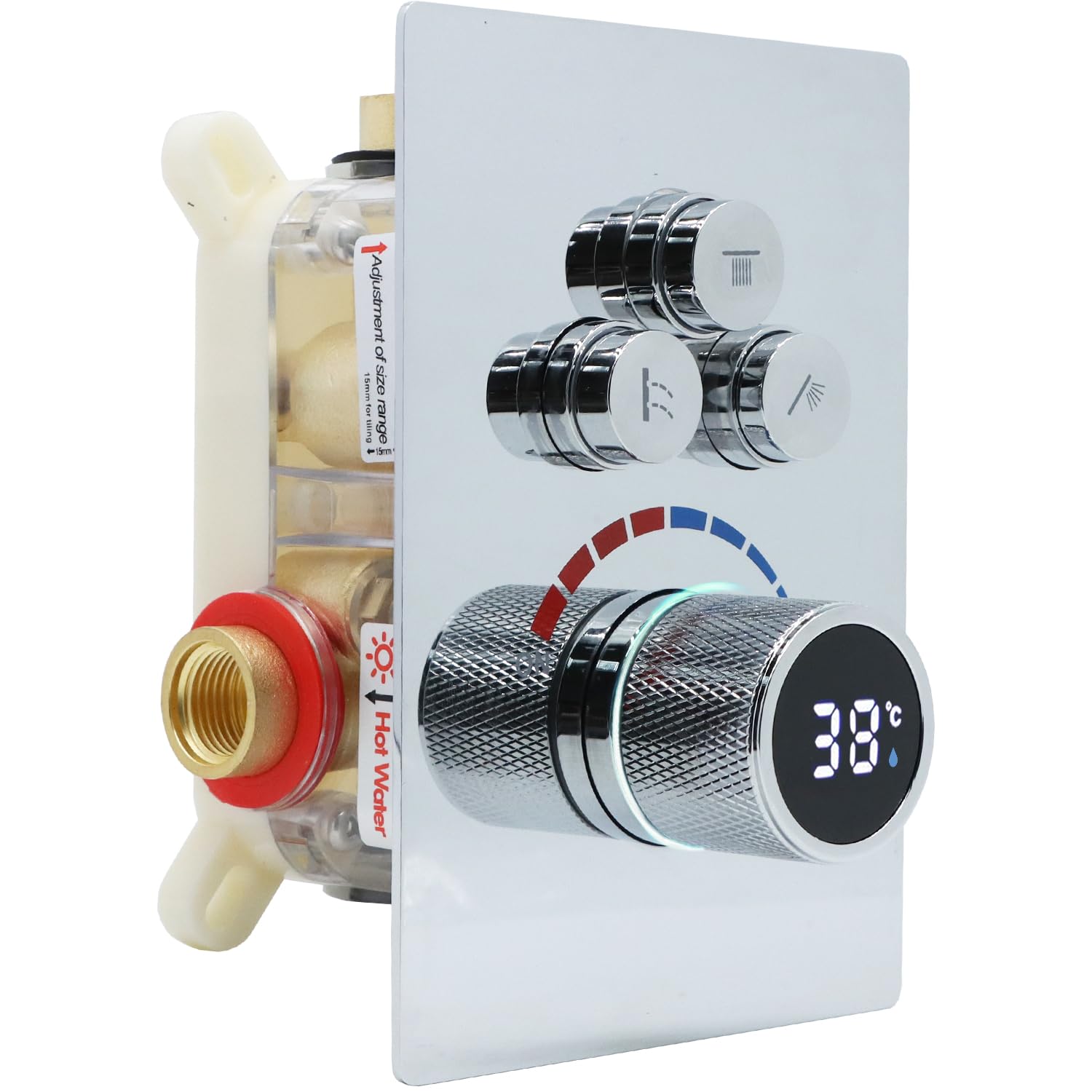 Delnet Solid Brass Shower Mixer Valve, Concealed 3 Way Outlet Digital Display Diverter Valve, Can Use All Options at A Time, Chrome