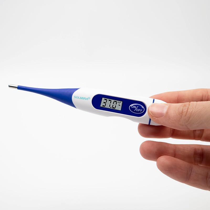 - Termómetro Digital, Preciso ±0.1°C, Punta Flexible, Oral/Rectal/Axilar, Resistente al Agua IP54, Aviso Sonoro, Estuche Incluido, Amarillo/Azul/Azul Marino