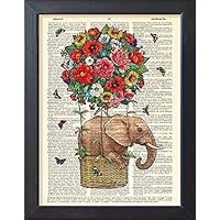 Hot Air Balloon Poster Elephant Art Print Vintage Book Wall Decor