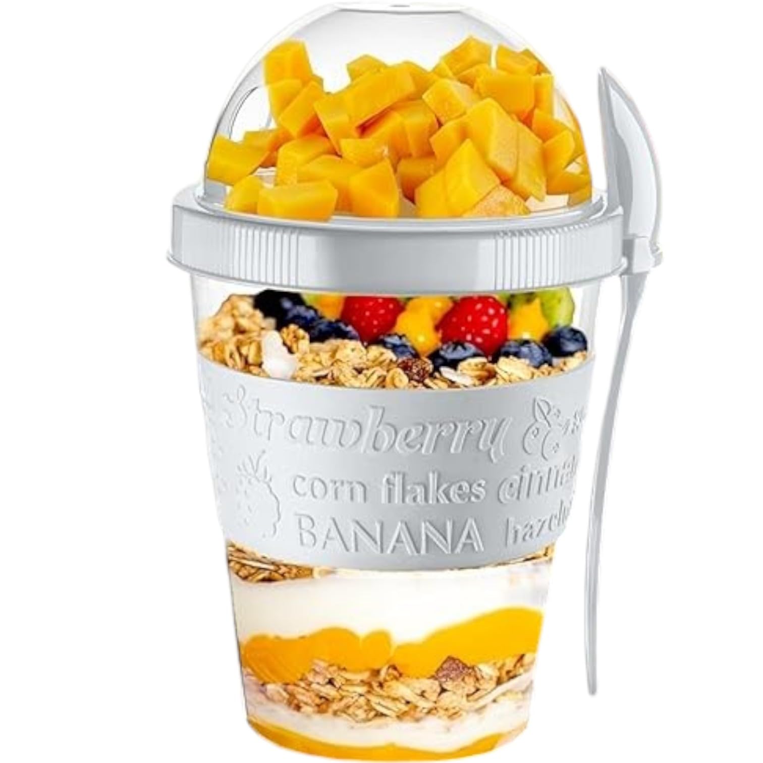 Pro Home Yogurt Pot With Spoon 20oz/600ml Bpa Free Reusable Airtight Dishwasher Safe On The Go Yoghurt Pots With Lids Museli Cereal Cup Containers Overnight Oats Jar Storage (Ash Grey)