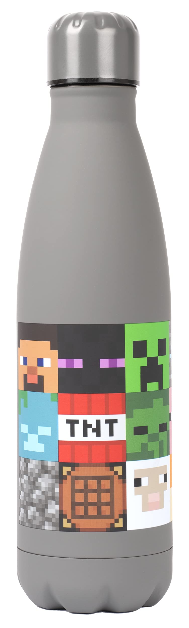 Minecraft - Stainless Steel Water Bottle - Grey Mob Characters - Video Game Kids Water Bottle - 550ml Gifts - Official Merchandise