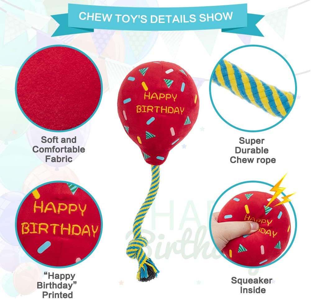 KOOLTAIL Dog Birthday Bandana Hat Balloon Plush Toy Set, Cute Pet Happy Birthday Accessory Puppy Chew Toy for Dogs Cats Puppies - Image 5