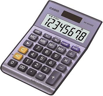 CASIO Desktop rekenmachine MS-80VERII, 8-cijferig, valutaconversie,  aluminium front, snelcorrectietoets, werkt op zonne-energie en op  batterijen: Amazon.nl