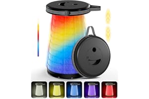 KEEPHARK Collapsible Camping Stool with Lights (5 Colors, 3 Modes), Holds up to 400 lbs & Adjustable Height (10 Levels), Portable Folding Chair Stool Seat for Fishing, Parties, Hiking, Travel, Outdoor Events