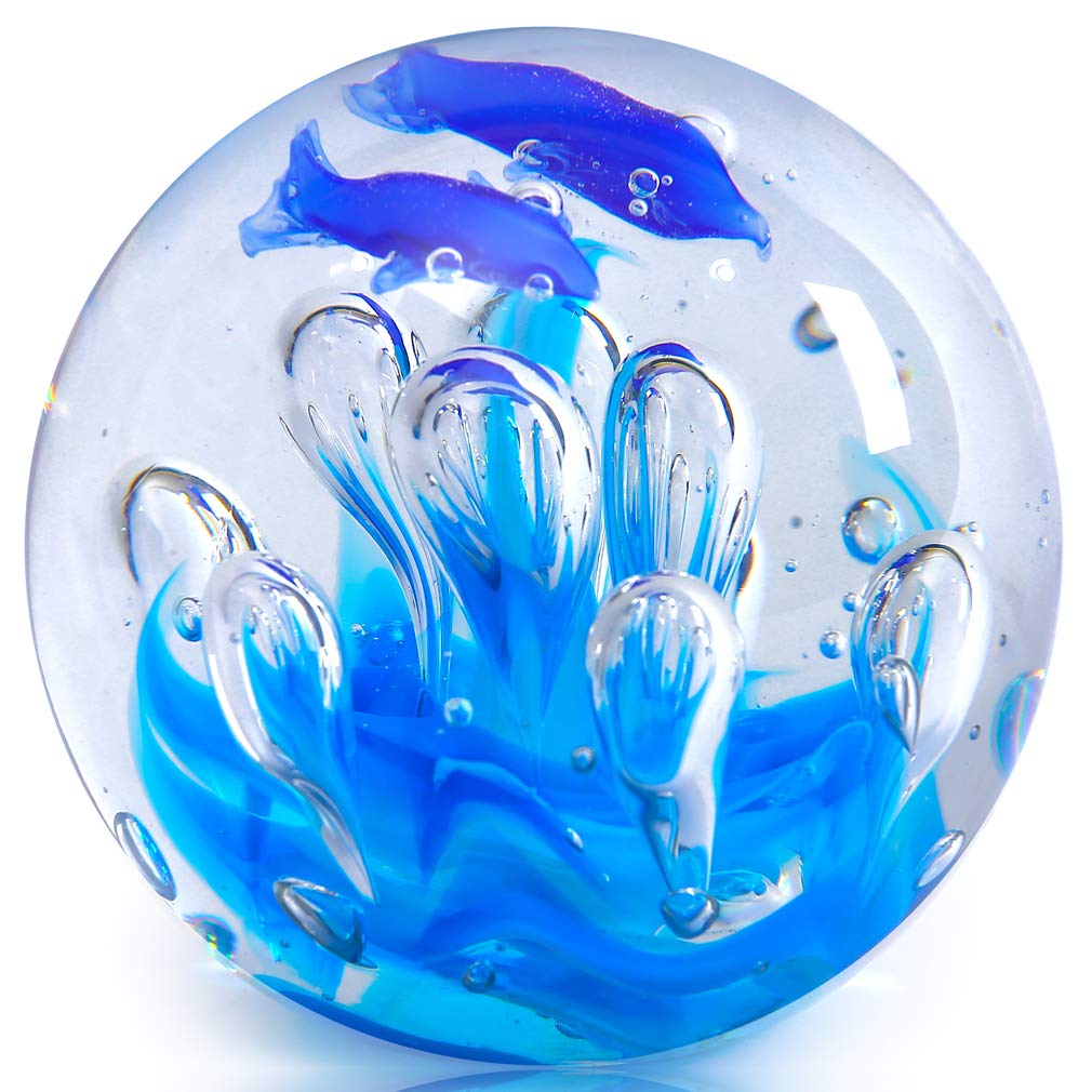 EUSTUMA Hand Blown Glass coral Figurines ball,Paperweight Glass Ball,Sea Plant Ornament for Fish Tank Aquarium,Sea Plant Collection for Birthday Gift