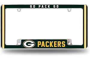 RICO INDUSTRIES NFL Green Bay Packers “Go Pack Go” Premium Full Color Long Lasting Zinc Alloy Chrome Plated Team License Plate Frame - 4 Screw Tag Holder with Highlighted Team Pride Cheer