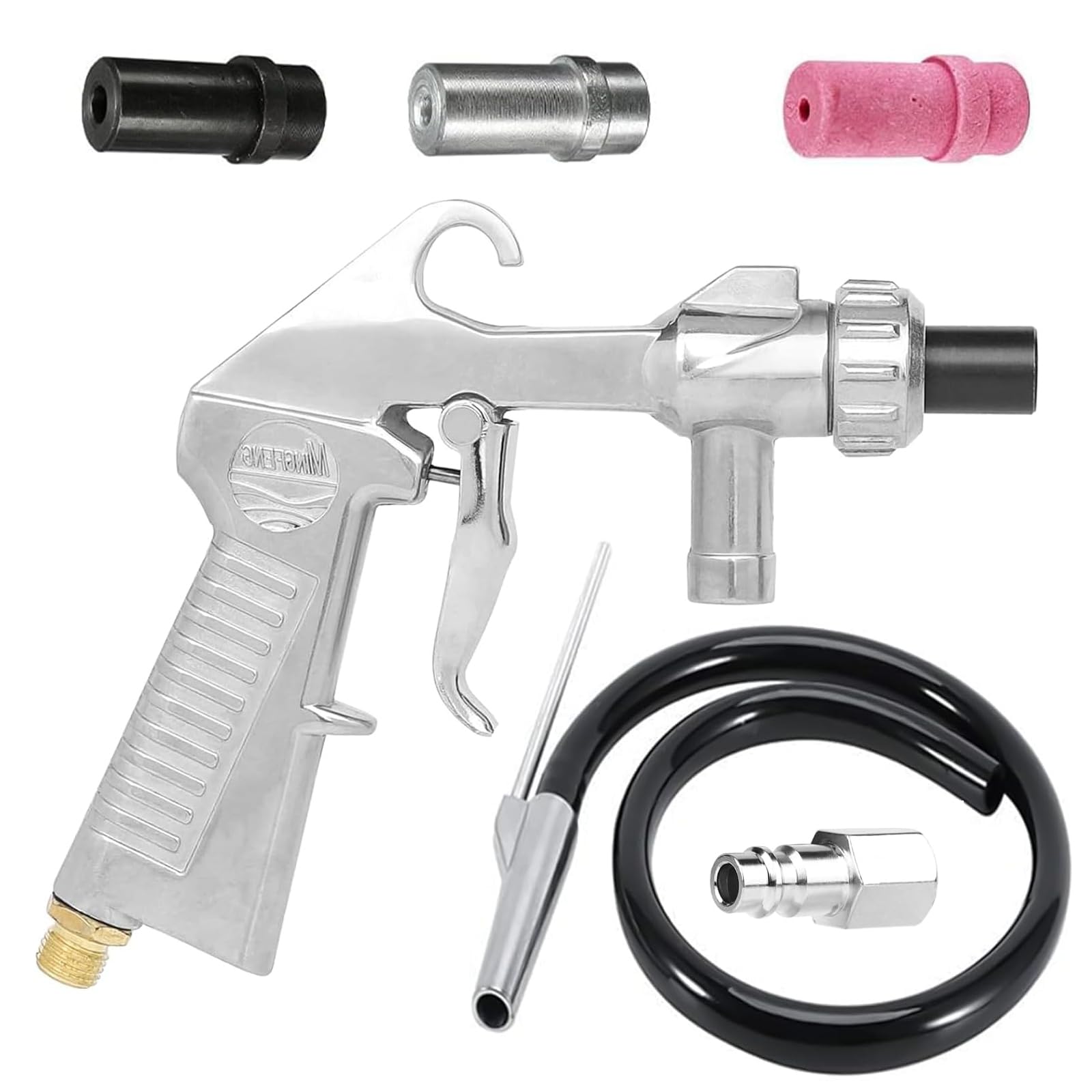 Versatile Sandblasting Gun Compressed Air with Nozzles of Various Calibres, Sand Blasting Gun with 1 m Rubber Hose, Accessories for Sandblasting Device for Professional and DIY Projects