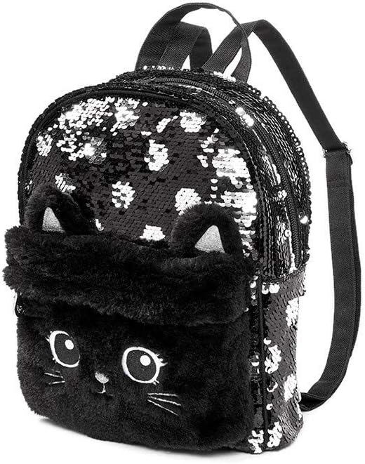 justice black cat flip sequin backpack